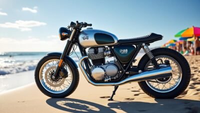 découvrez la moto électrique '64 de beachman, un chef-d'œuvre au design vintage alliant puissance et élégance. profitez d'une autonomie impressionnante de 88 km pour vos trajets quotidiens et vos aventures. adoptez un style rétro tout en respectant l'environnement !