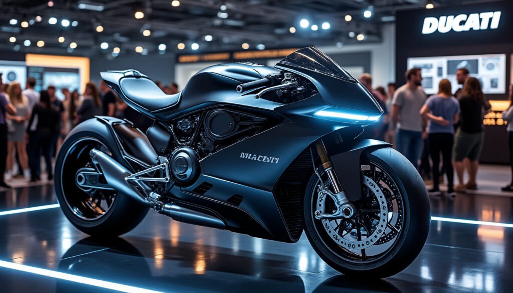 découvrez la nouvelle moto électrique de ducati équipée d’un moteur à semi-conducteurs, présentée en avant-première lors du salon iaa de munich. innovation, performance et technologie de pointe au rendez-vous !