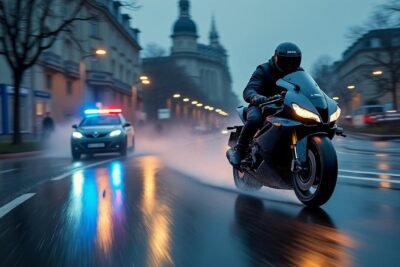 à nantes, un conducteur en moto volée prend la fuite lors d'un contrôle routier, déclenchant une course-poursuite dangereuse.