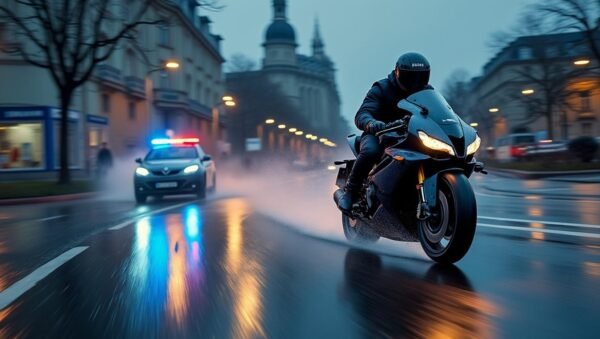 à nantes, un conducteur en moto volée prend la fuite lors d'un contrôle routier, déclenchant une course-poursuite dangereuse.