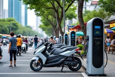 hô chi minh-ville accélère la transition vers les motos électriques avec un réseau de bornes de recharge en pleine expansion, facilitant la mobilité durable et écologique en ville.